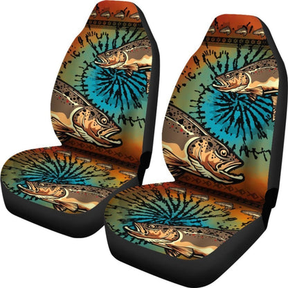 Trout Fishing Car Seat Covers Brown Trout Tied Dye Car Decor 182417 - YourCarButBetter