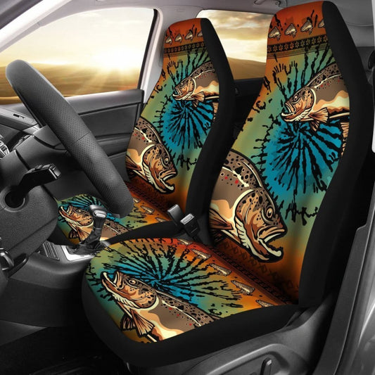 Trout Fishing Car Seat Covers Brown Trout Tied Dye Car Decor 182417 - YourCarButBetter