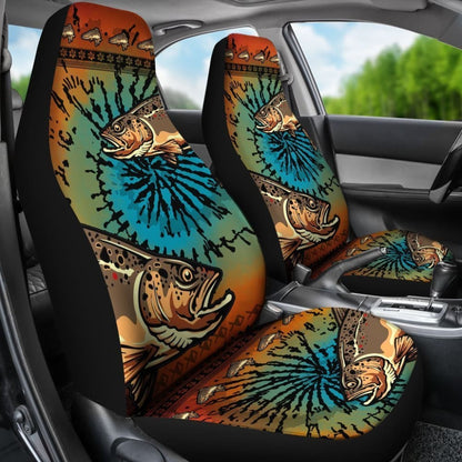 Trout Fishing Car Seat Covers Brown Trout Tied Dye Car Decor 182417 - YourCarButBetter
