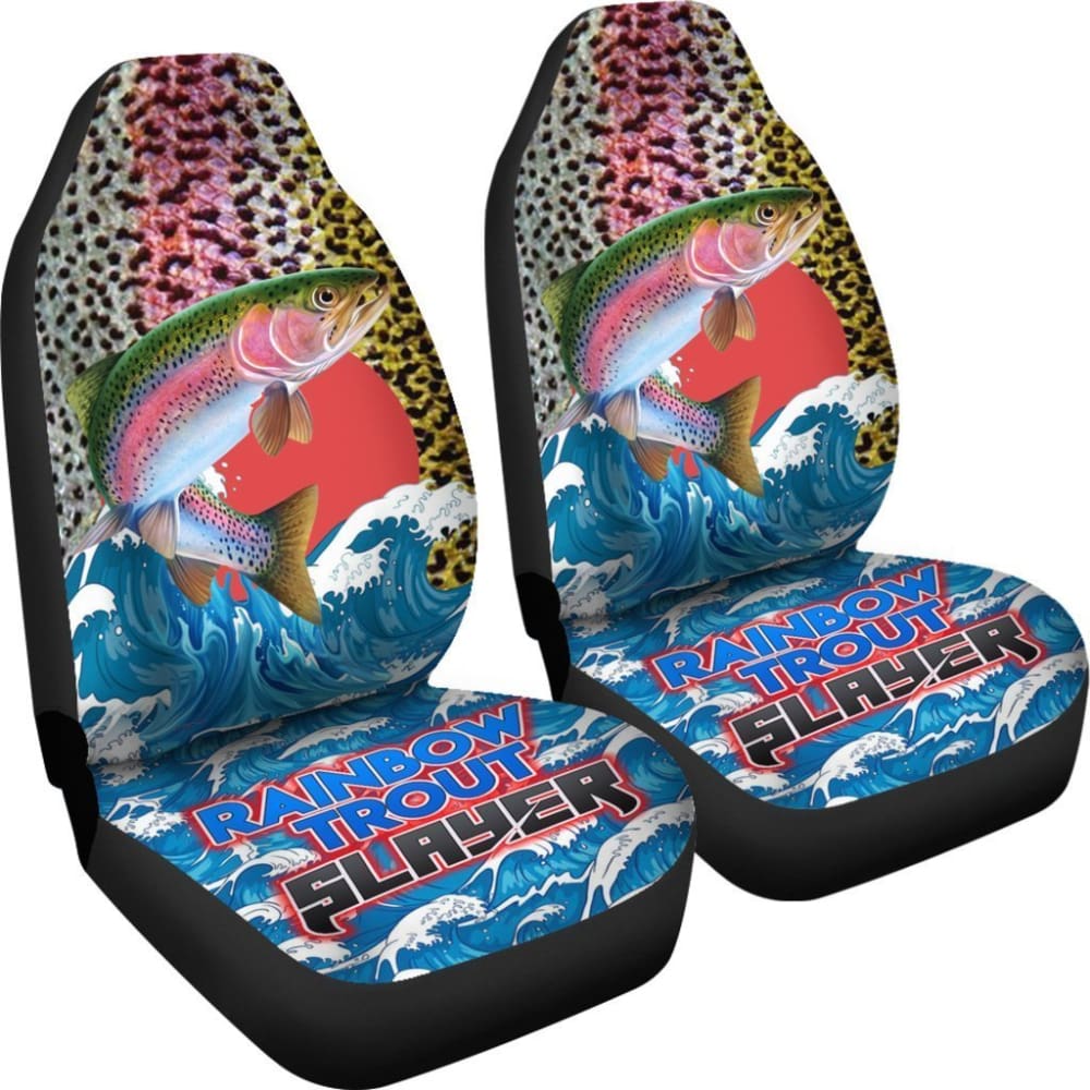 Trout Fishing Car Seat Covers Rainbow Trout Slayer Car Decor 182417 - YourCarButBetter