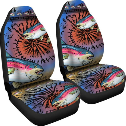 Trout Fishing Car Seat Covers Rainbow Trout Tied Dye Car Decor 182417 - YourCarButBetter