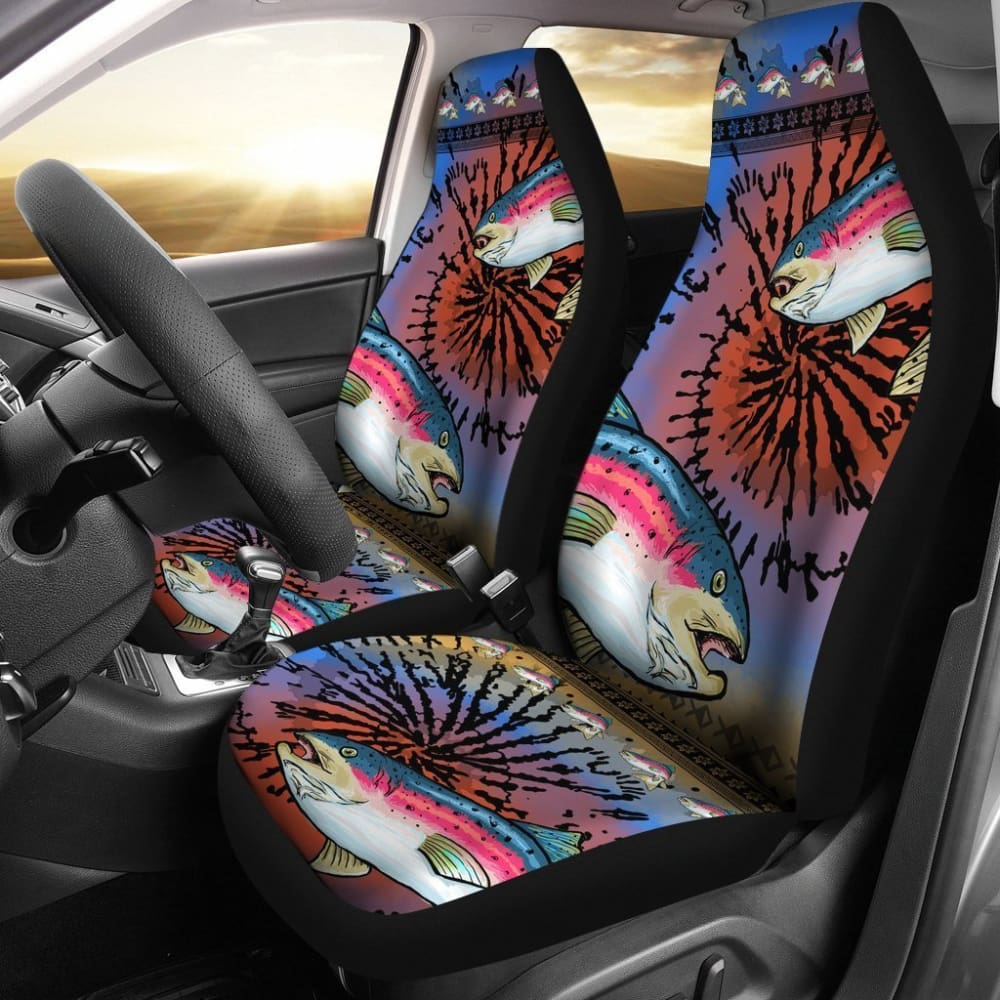 Trout Fishing Car Seat Covers Rainbow Trout Tied Dye Car Decor 182417 - YourCarButBetter