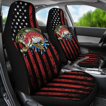 Trout Steelhead Fishing American Flag Printed Car Seat Covers 211804 - YourCarButBetter