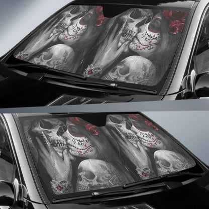 True Love King And Queen Kissing Skulls Car Auto Sun Shades 212001 - YourCarButBetter