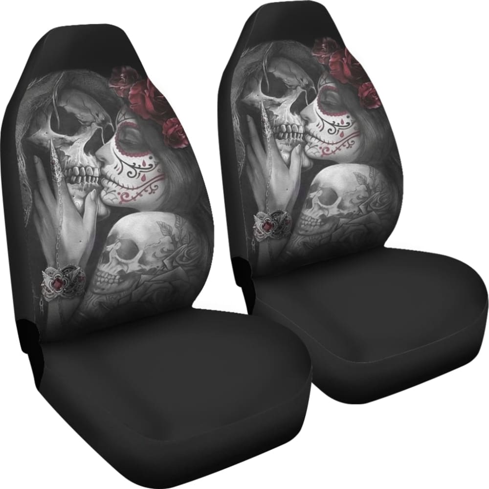 True Love King And Queen Kissing Skulls Car Seat Covers 212001 - YourCarButBetter