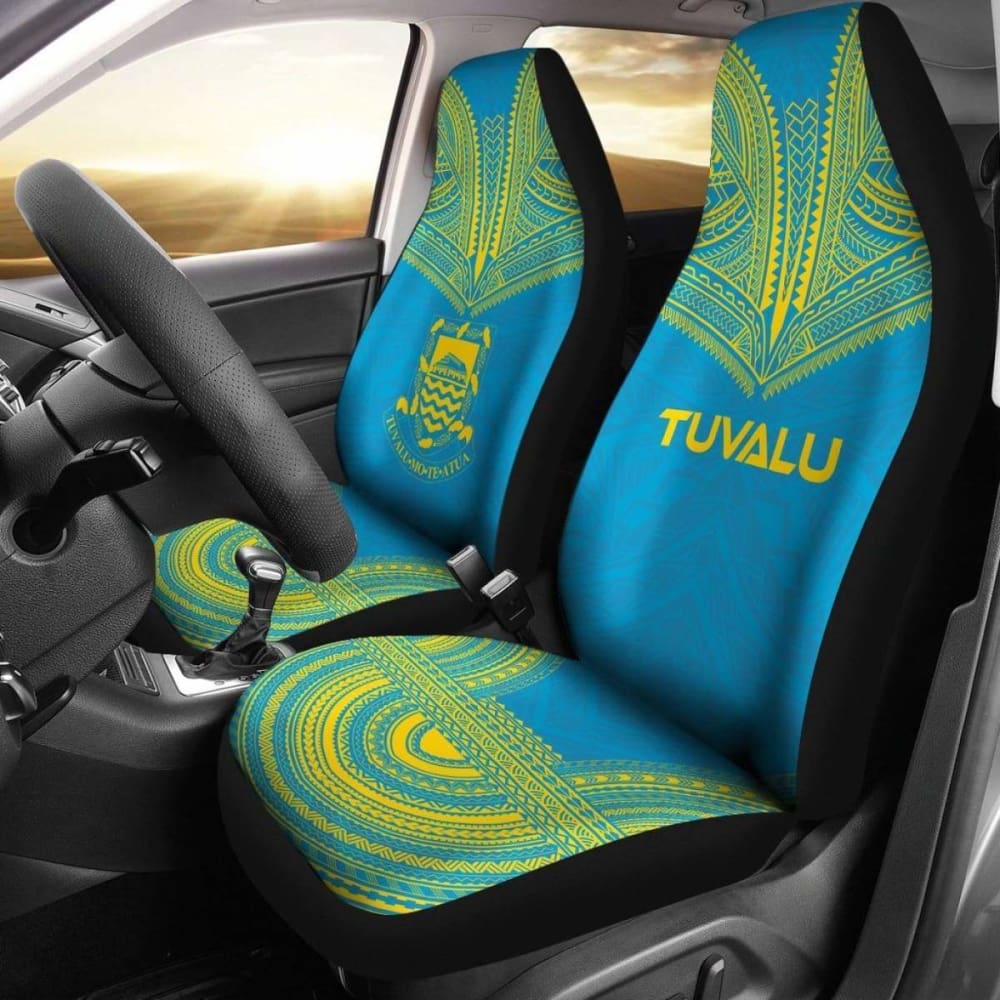 Tulu Car Seat Cover - Tulu Coat Of Arms Polynesian Chief Tattoo Light Blue Version - 10 174914 - YourCarButBetter