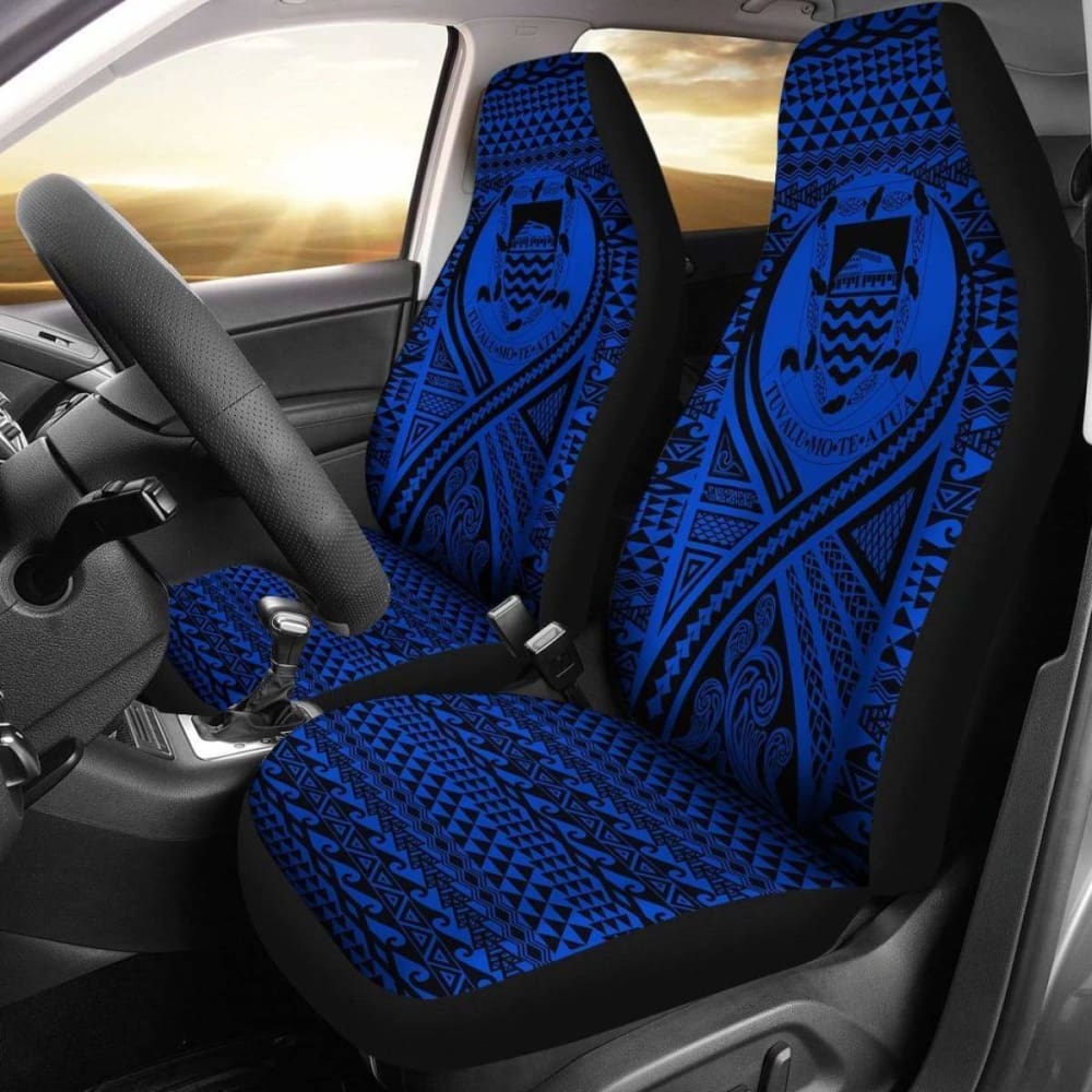 Tulu Car Seat Cover - Tulu Coat Of Arms Polynesian Tattoo Blue - 9 174914 - YourCarButBetter