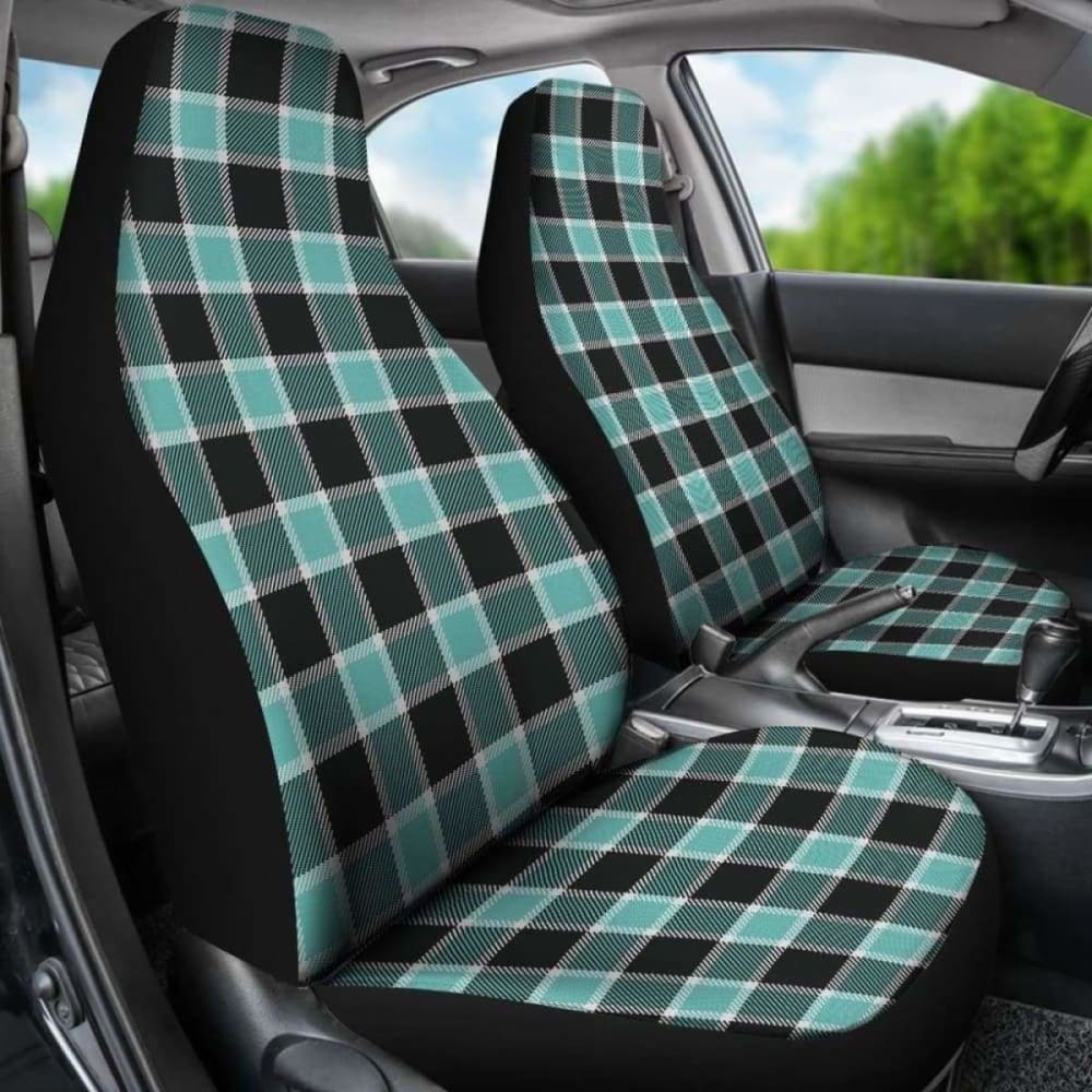 Turquoise And Black Plaid Check Car Seat Covers 105905 - YourCarButBetter