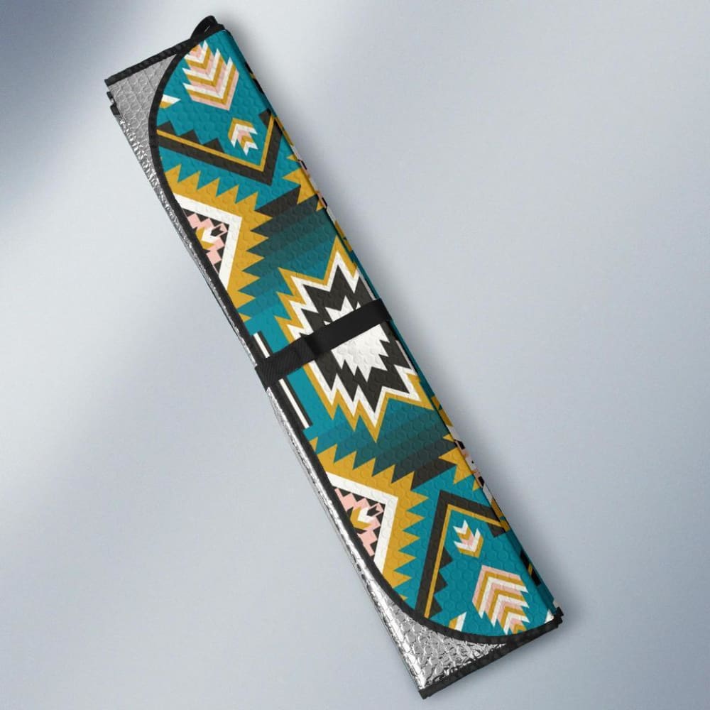 Turquoise Blue Color Native Ameican Design Auto Sun Shades 093223 - YourCarButBetter