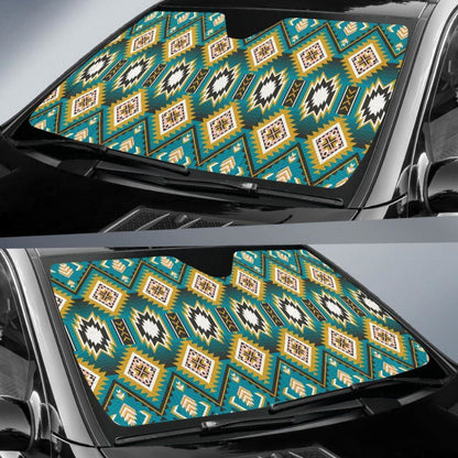 Turquoise Blue Color Native Ameican Design Auto Sun Shades 093223 - YourCarButBetter