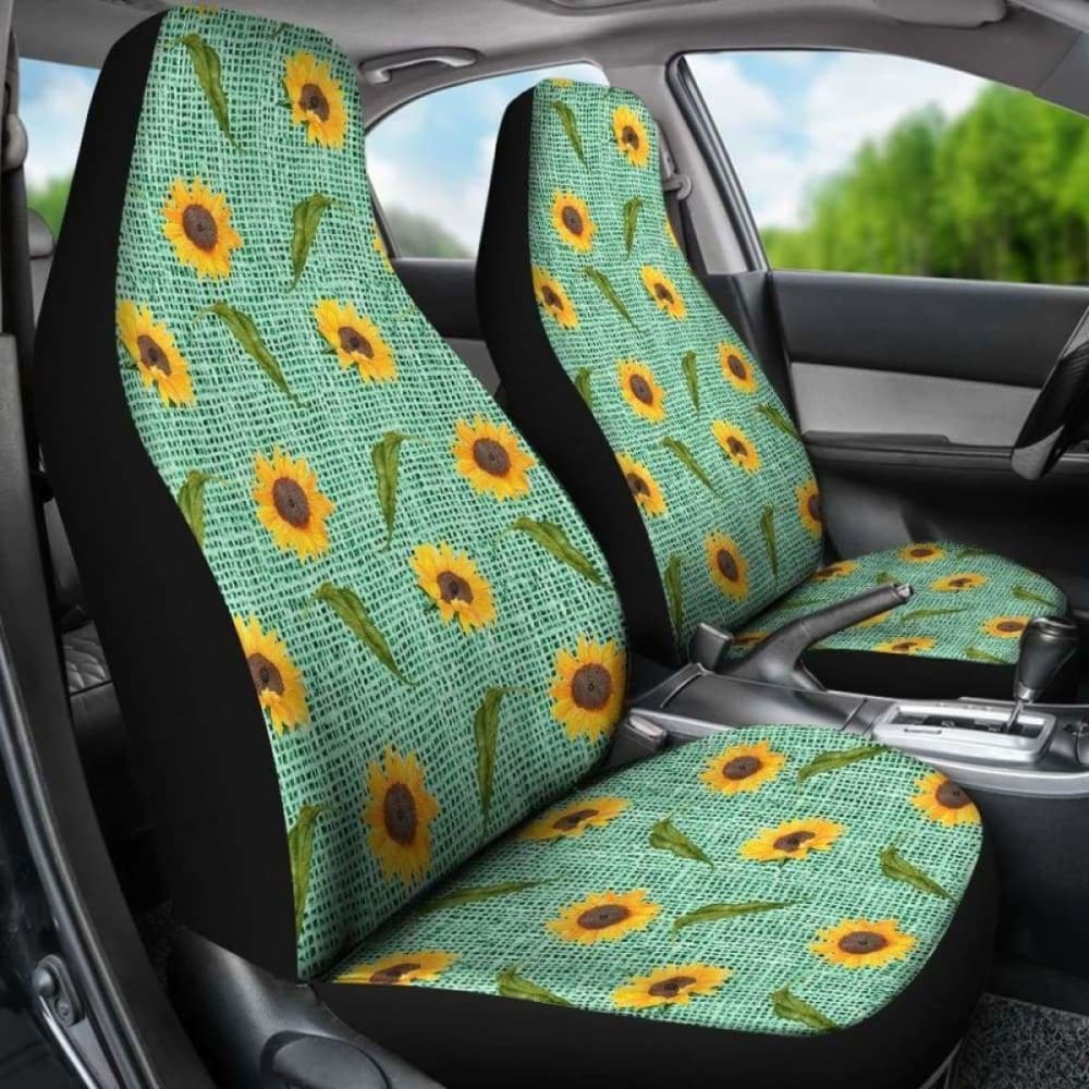 Turquoise Burlap Design With Sunflower Pattern Car Seat Covers 105905 - YourCarButBetter
