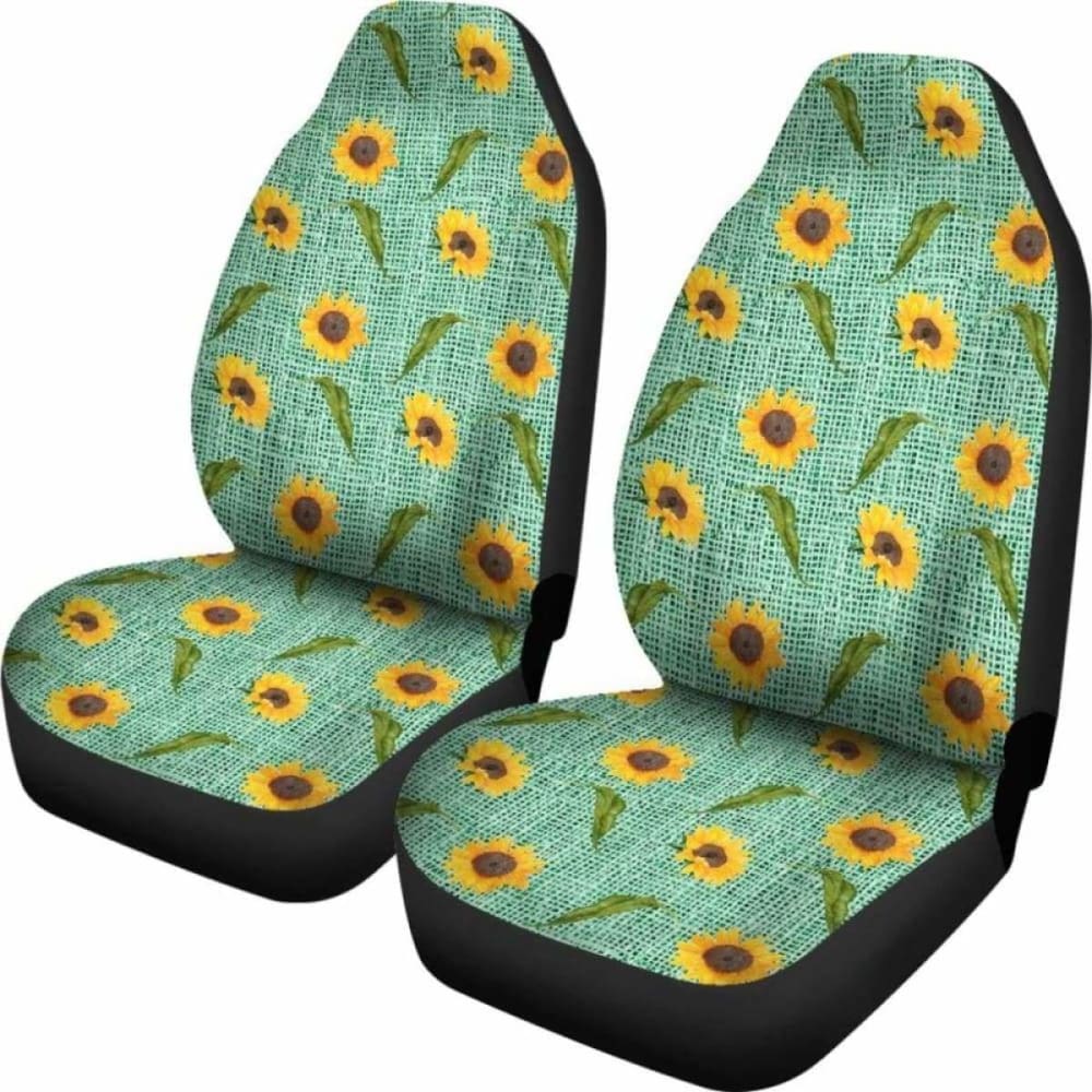 Turquoise Burlap Design With Sunflower Pattern Car Seat Covers 105905 - YourCarButBetter
