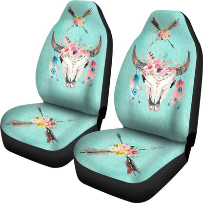 Turquoise Cow Skull Boho Wild And Free Car Seat Covers 211901 - YourCarButBetter