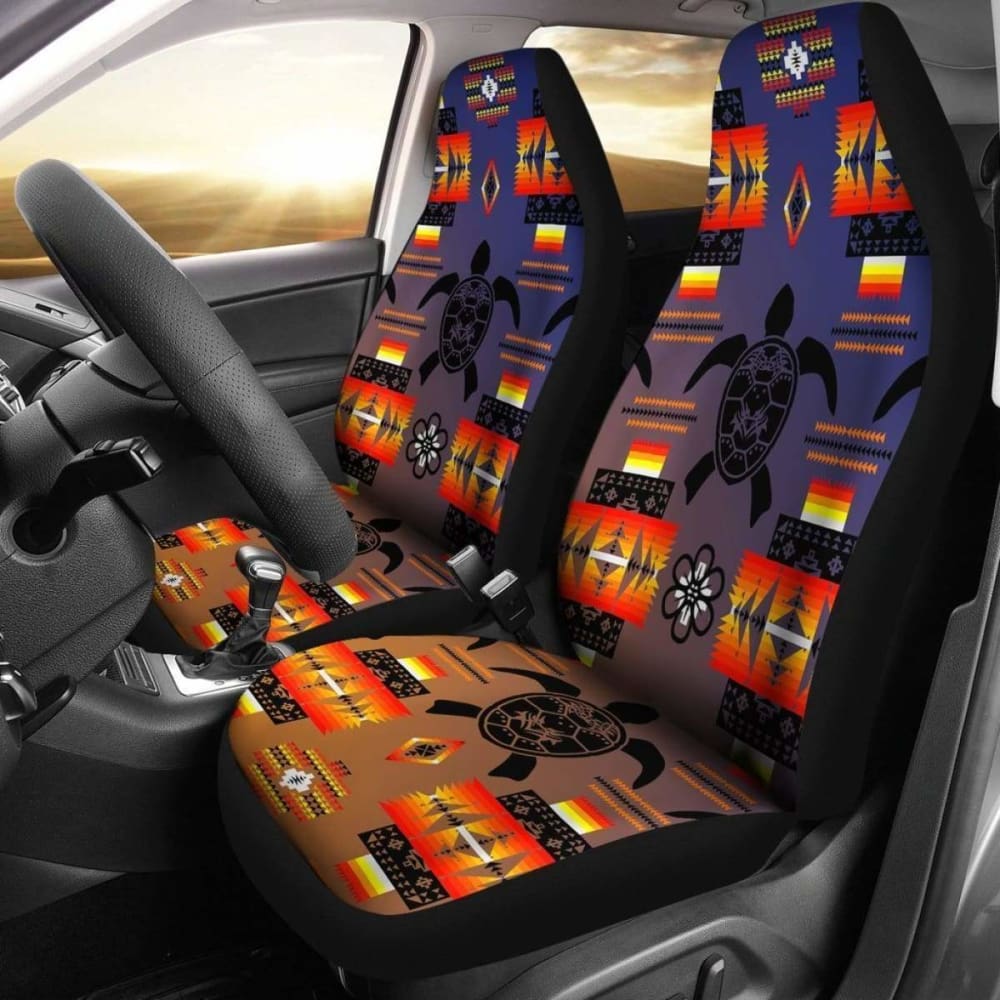 Turtle Dark Blue Orange Set Of 2 Car Seat Covers 091114 - YourCarButBetter
