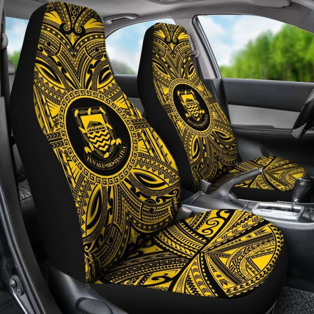 Tuvalu Car Seat Cover - Tuvalu Coat Of Arms Polynesian Gold Black 105905 - YourCarButBetter