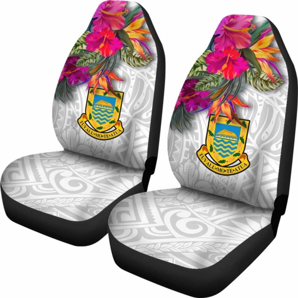 Tuvalu Car Seat Covers Polynesian Hibiscus White Pattern - 232125 - YourCarButBetter