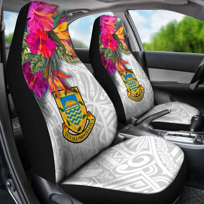 Tuvalu Car Seat Covers Polynesian Hibiscus White Pattern - 232125 - YourCarButBetter