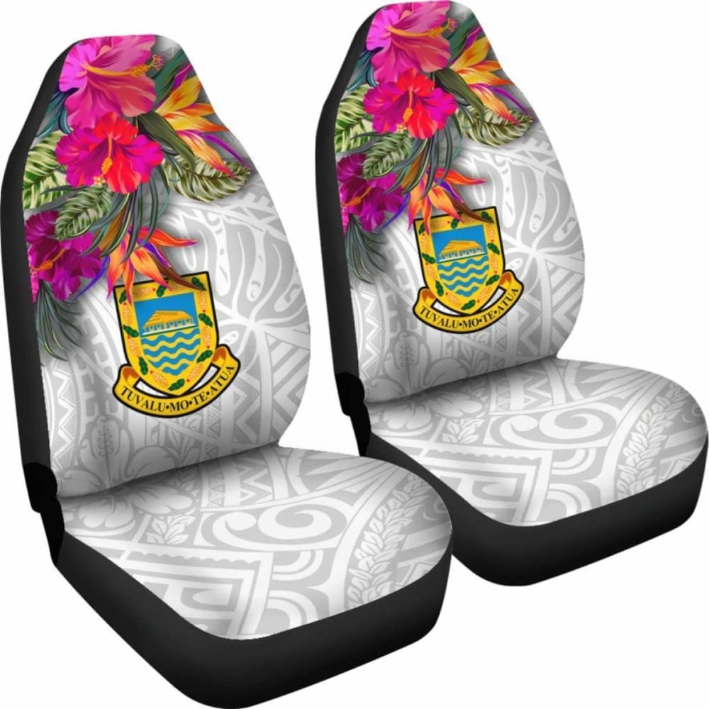 Tuvalu Car Seat Covers Polynesian Hibiscus White Pattern - 232125 - YourCarButBetter