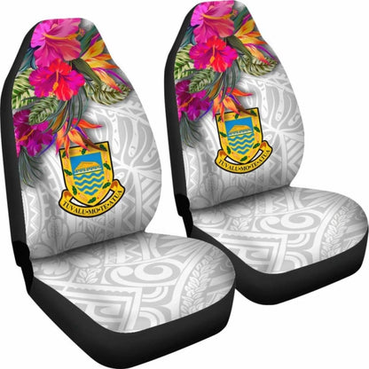 Tuvalu Car Seat Covers Polynesian Hibiscus White Pattern - 232125 - YourCarButBetter