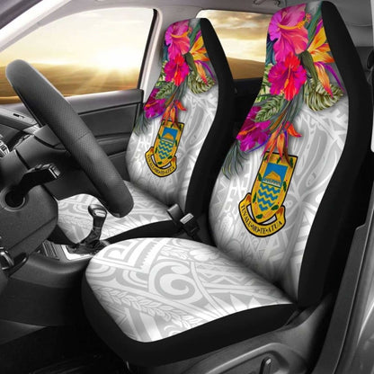 Tuvalu Car Seat Covers Polynesian Hibiscus White Pattern - 232125 - YourCarButBetter