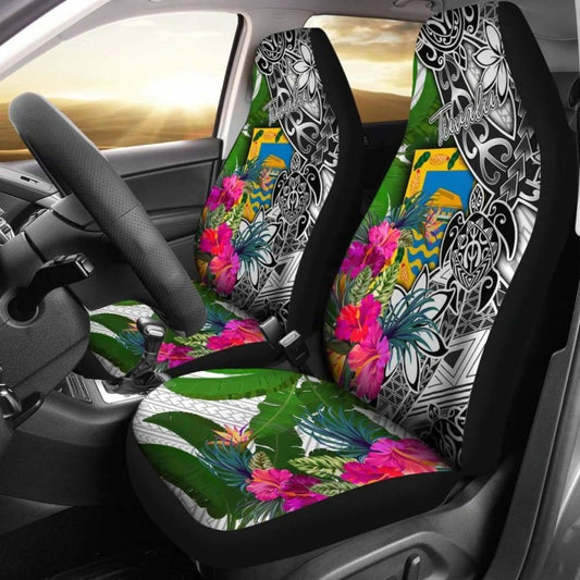 Tuvalu Car Seat Covers White - Turtle Plumeria Banana Leaf - 091114 - YourCarButBetter