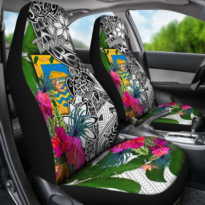Tuvalu Car Seat Covers White - Turtle Plumeria Banana Leaf - 091114 - YourCarButBetter