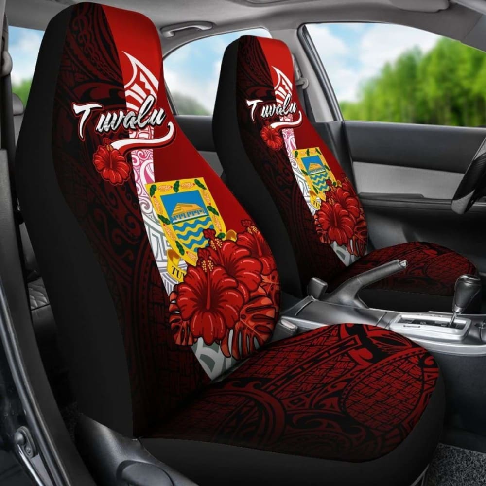 Tuvalu Polynesian Car Seat Covers - Coat Of Arm With Hibiscus - 232125 - YourCarButBetter