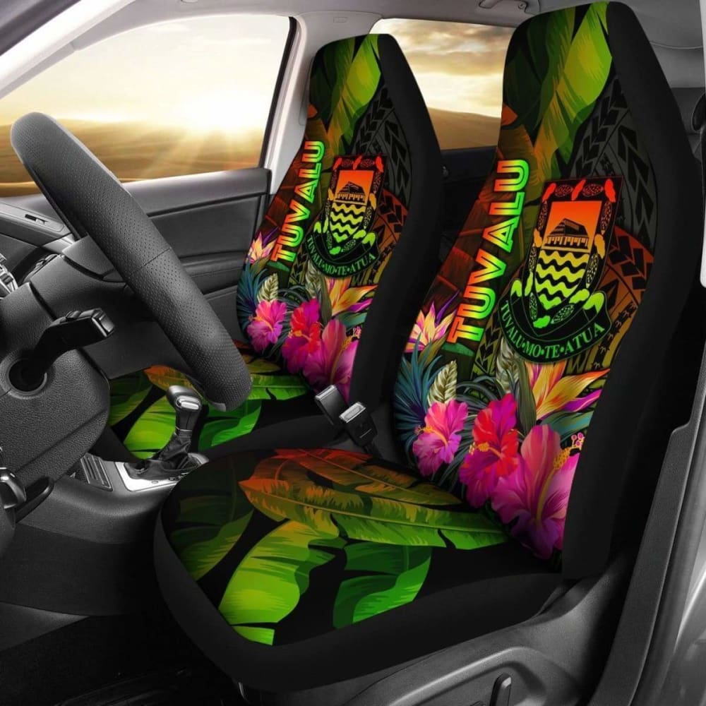 Tuvalu Polynesian Car Seat Covers - Hibiscus And Banana Leaves - 232125 - YourCarButBetter