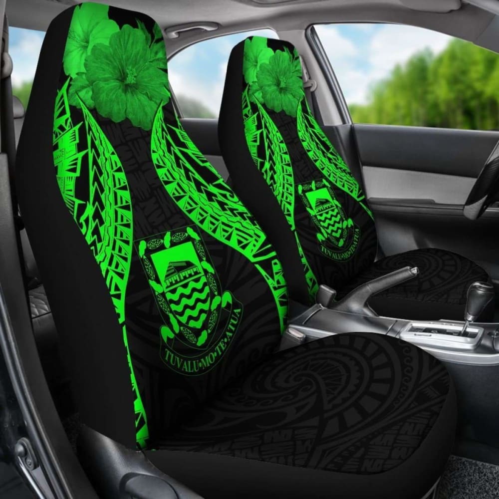 Tuvalu Polynesian Car Seat Covers Pride Seal And Hibiscus Green - 232125 - YourCarButBetter