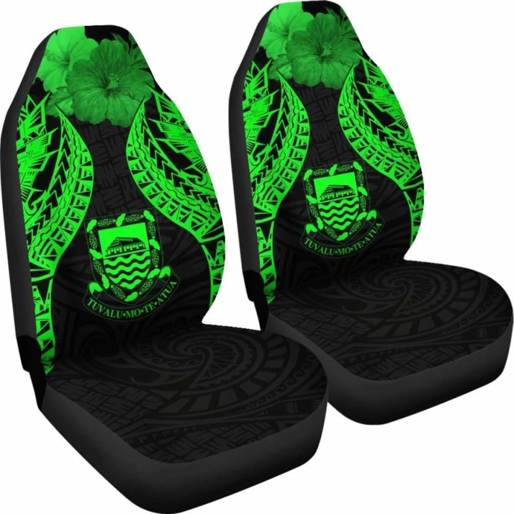 Tuvalu Polynesian Car Seat Covers Pride Seal And Hibiscus Green - 232125 - YourCarButBetter