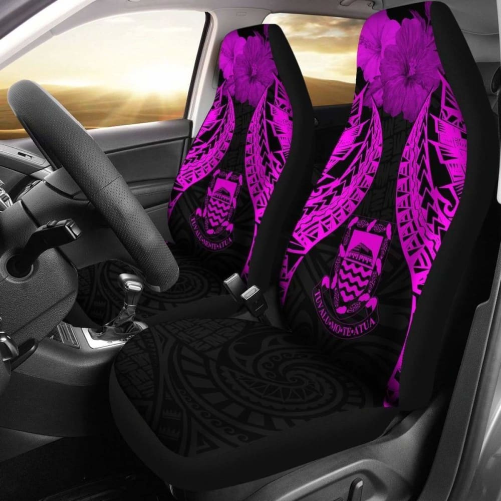 Tuvalu Polynesian Car Seat Covers Pride Seal And Hibiscus Pink - 232125 - YourCarButBetter