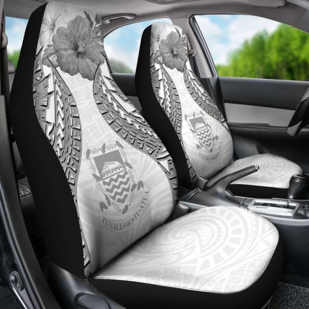 Tuvalu Polynesian Car Seat Covers Pride Seal And Hibiscus White - 232125 - YourCarButBetter