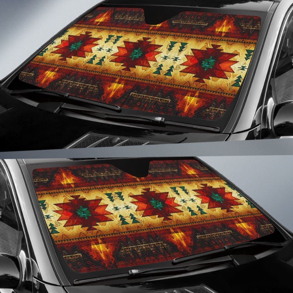 United Tribes Brown Design Native American Auto Sun Shades 093223 - YourCarButBetter