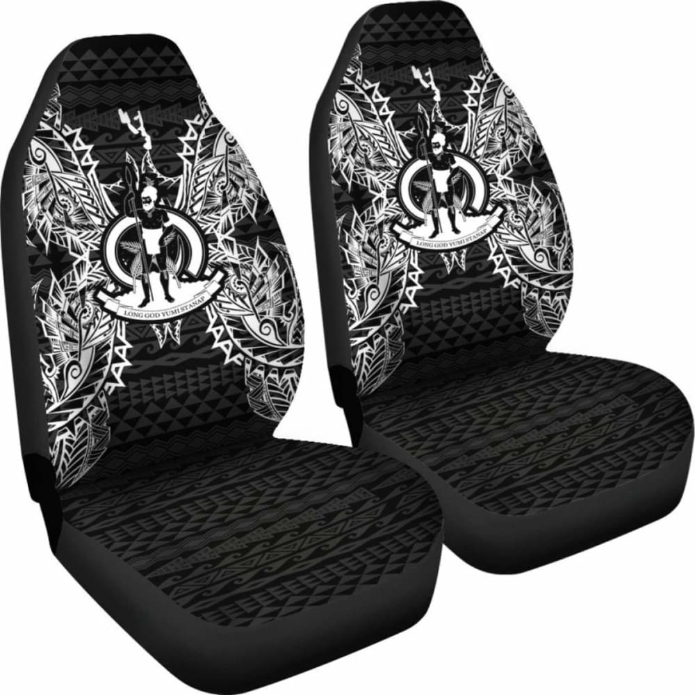 Vanuatu Car Seat Cover - Vanuatu Coat Of Arms Map Black - 105905 - YourCarButBetter