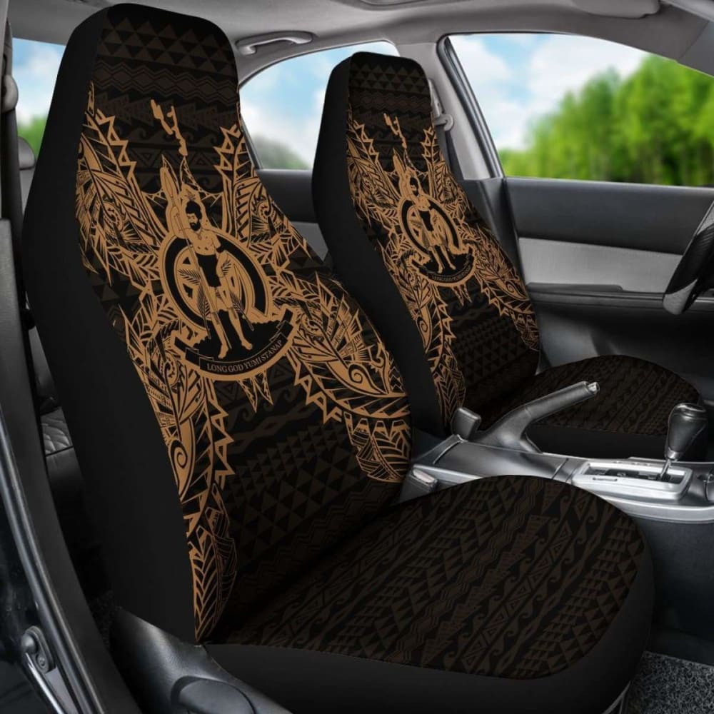 Vanuatu Car Seat Cover - Vanuatu Coat Of Arms Map Gold - 105905 - YourCarButBetter
