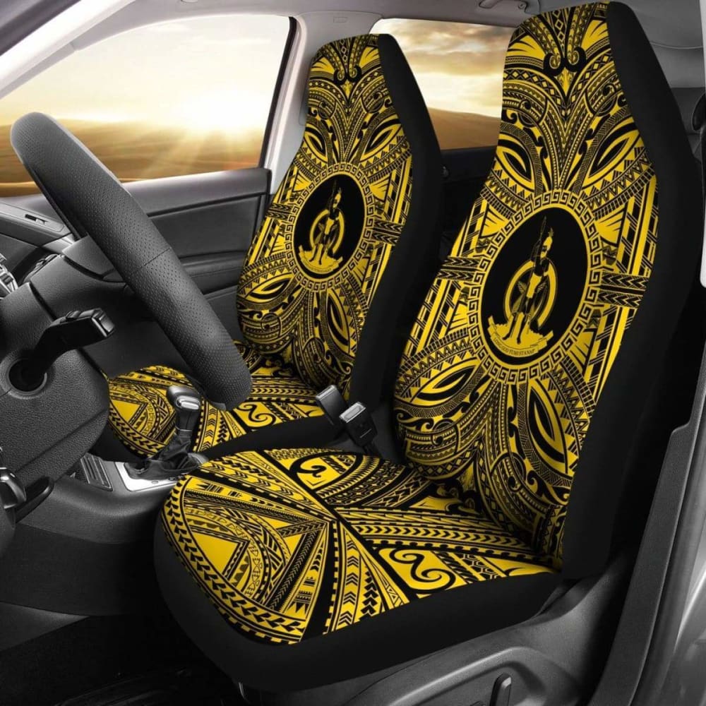 Vanuatu Car Seat Cover - Vanuatu Coat Of Arms Polynesian Gold Black 105905 - YourCarButBetter