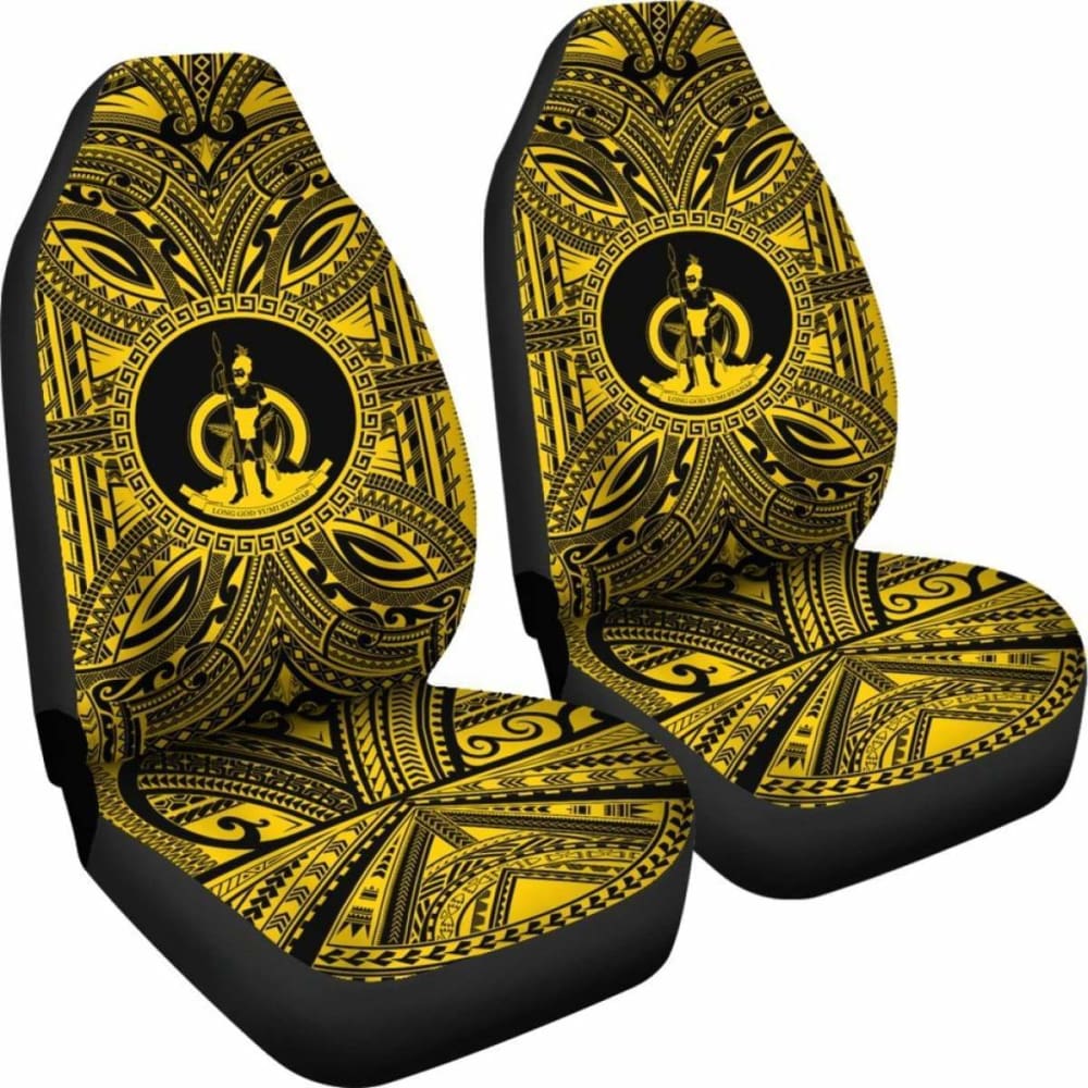 Vanuatu Car Seat Cover - Vanuatu Coat Of Arms Polynesian Gold Black 105905 - YourCarButBetter