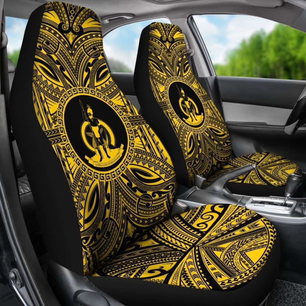 Vanuatu Car Seat Cover - Vanuatu Coat Of Arms Polynesian Gold Black 105905 - YourCarButBetter