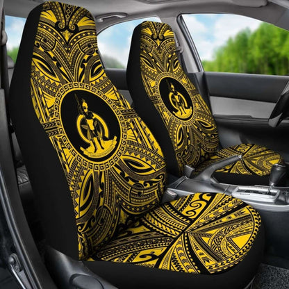 Vanuatu Car Seat Cover - Vanuatu Coat Of Arms Polynesian Gold Black 105905 - YourCarButBetter