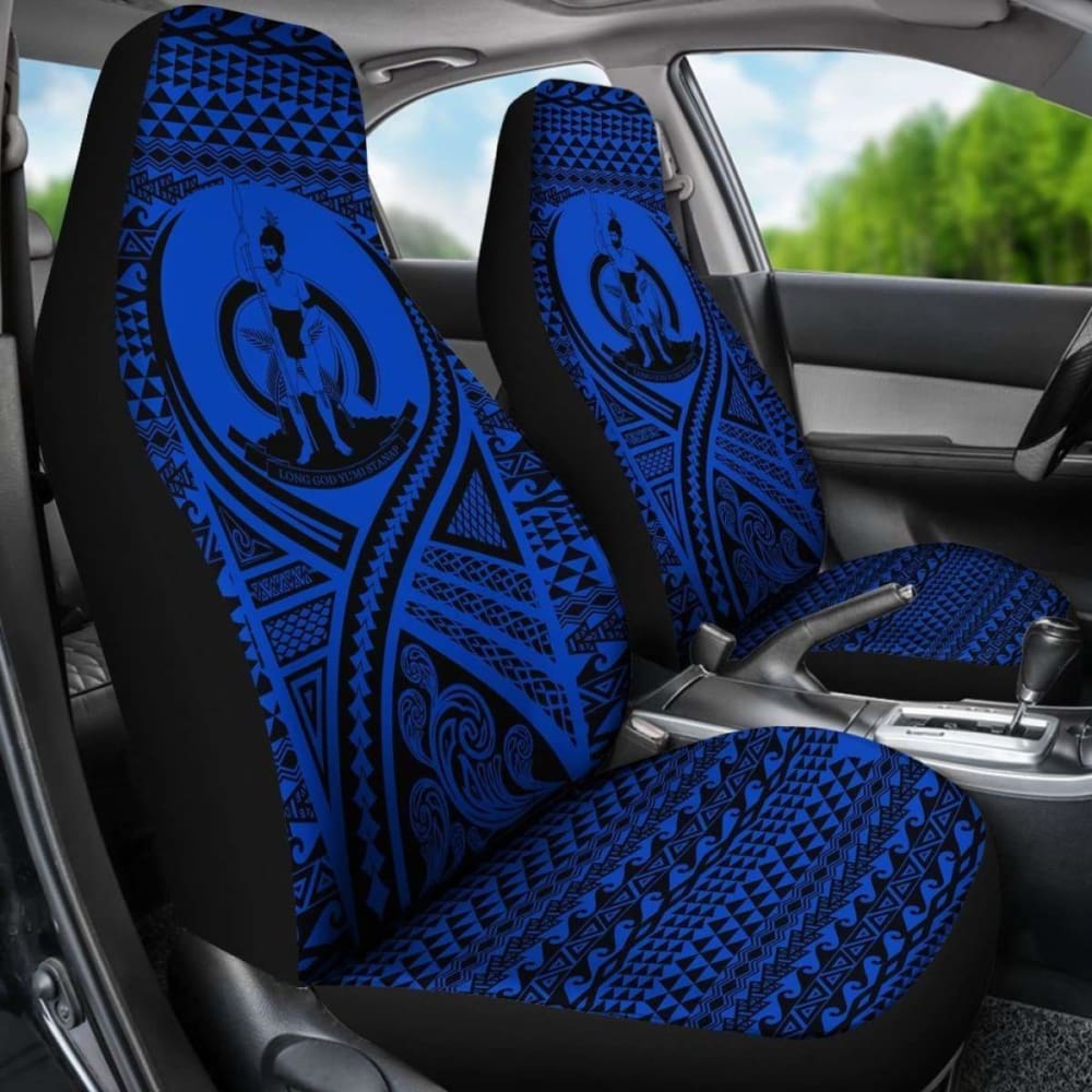Vanuatu Car Seat Cover - Vanuatu Coat Of Arms Polynesian Tattoo Blue - 105905 - YourCarButBetter
