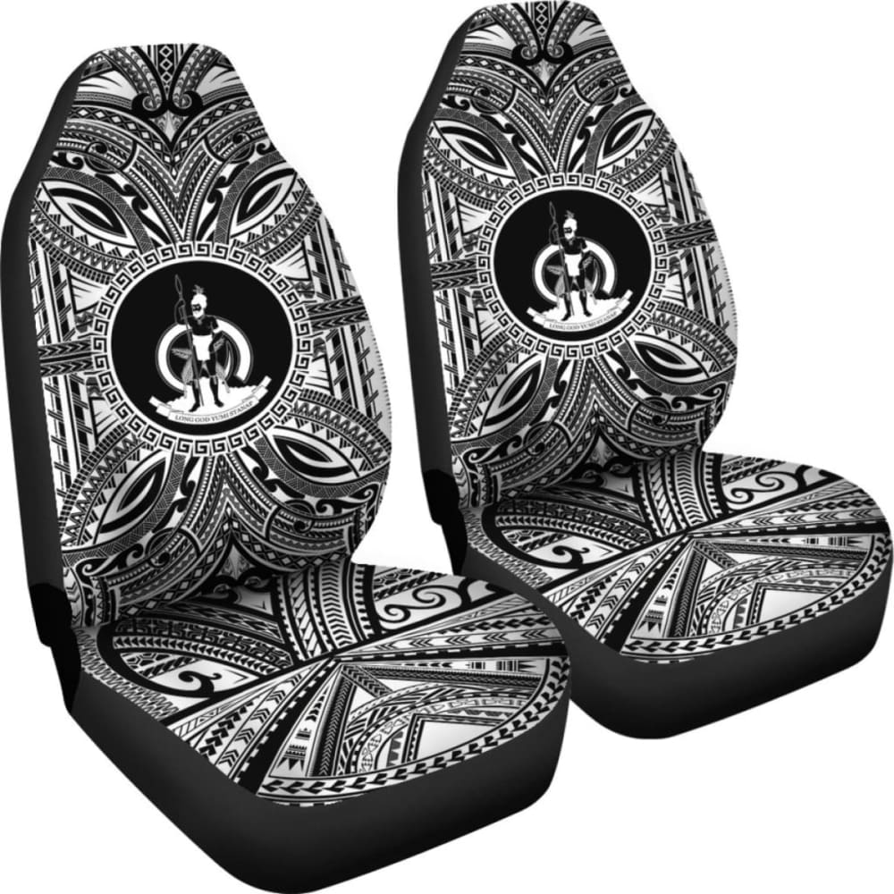 Vanuatu Car Seat Cover - Vanuatu Coat Of Arms Polynesian White Black 105905 - YourCarButBetter