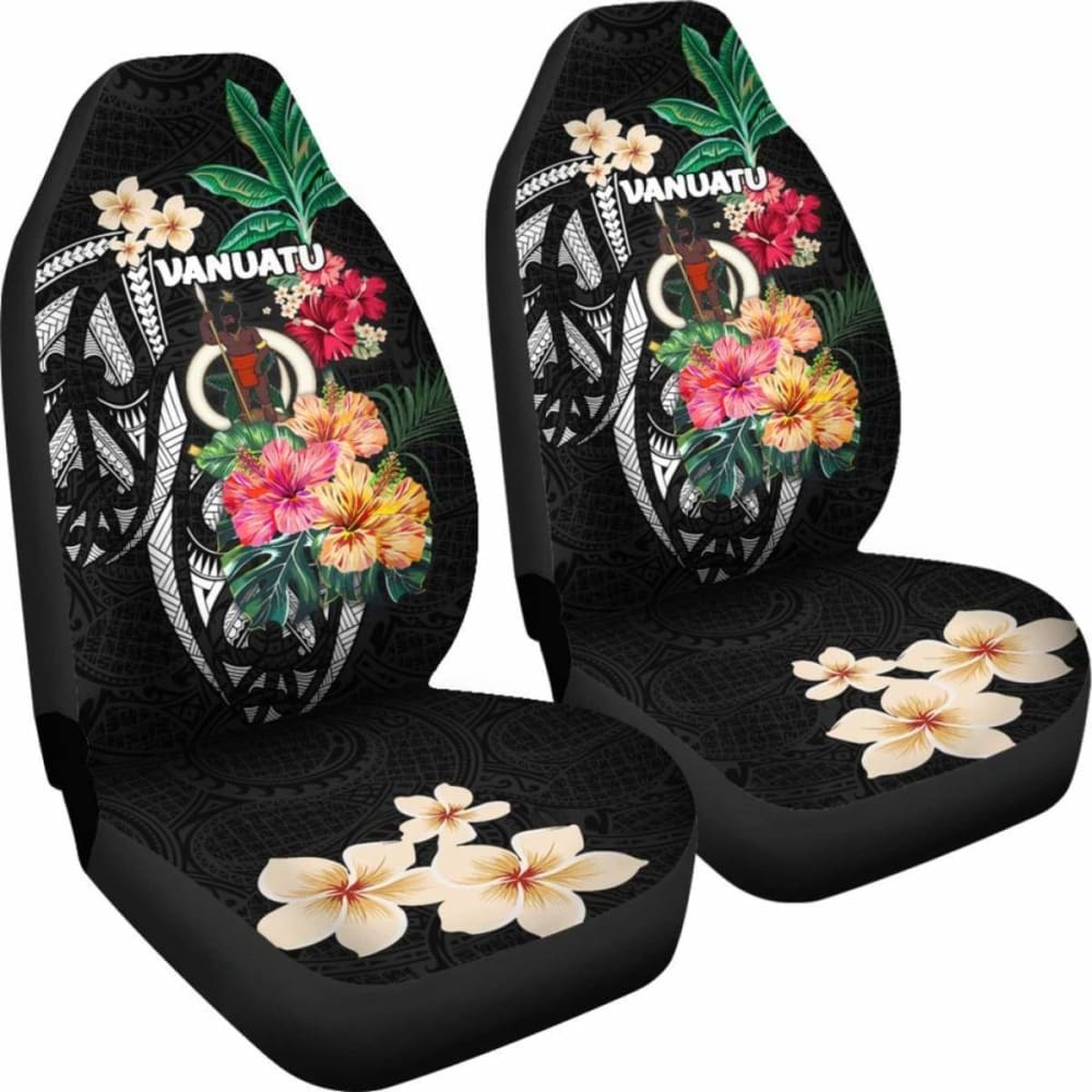 Vanuatu Car Seat Covers Coat Of Arms Polynesian With Hibiscus 232125 - YourCarButBetter