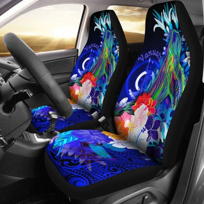 Vanuatu Car Seat Covers - Humpback Whale With Tropical Flowers (Blue)- 102802 - YourCarButBetter