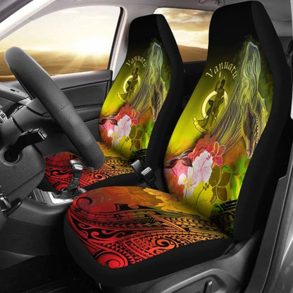 Vanuatu Car Seat Covers - Humpback Whale With Tropical Flowers (Yellow)- 105905 - YourCarButBetter