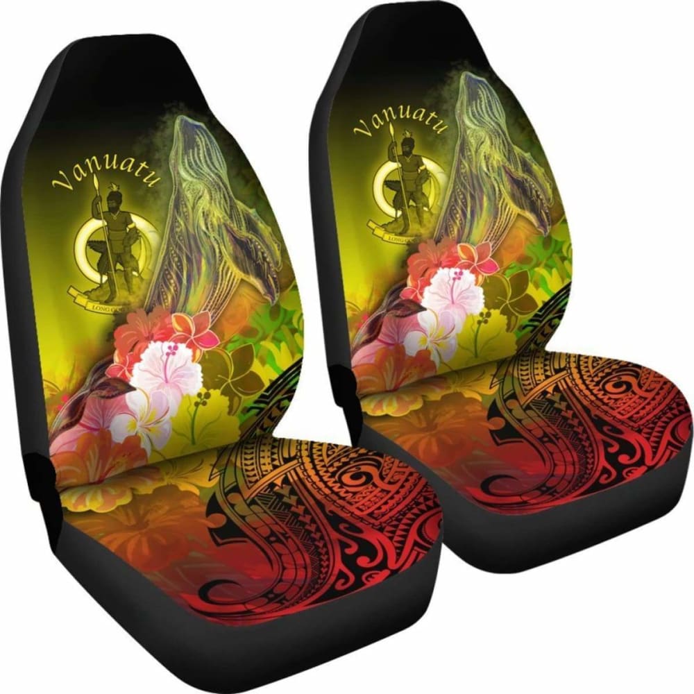 Vanuatu Car Seat Covers - Humpback Whale With Tropical Flowers (Yellow)- 105905 - YourCarButBetter