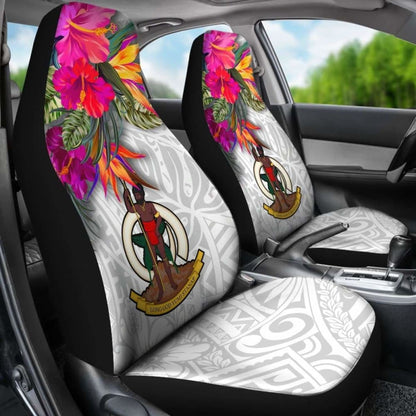 Vanuatu Car Seat Covers Polynesian Hibiscus White Pattern - 232125 - YourCarButBetter