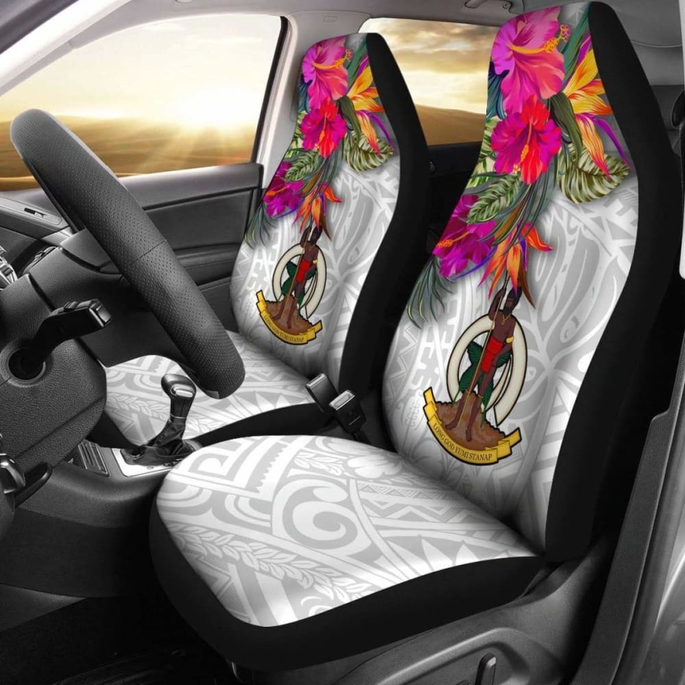 Vanuatu Car Seat Covers Polynesian Hibiscus White Pattern - 232125 - YourCarButBetter
