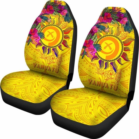 Vanuatu Car Seat Covers - Vanuatu Symbols With Hibiscus - 232125 - YourCarButBetter