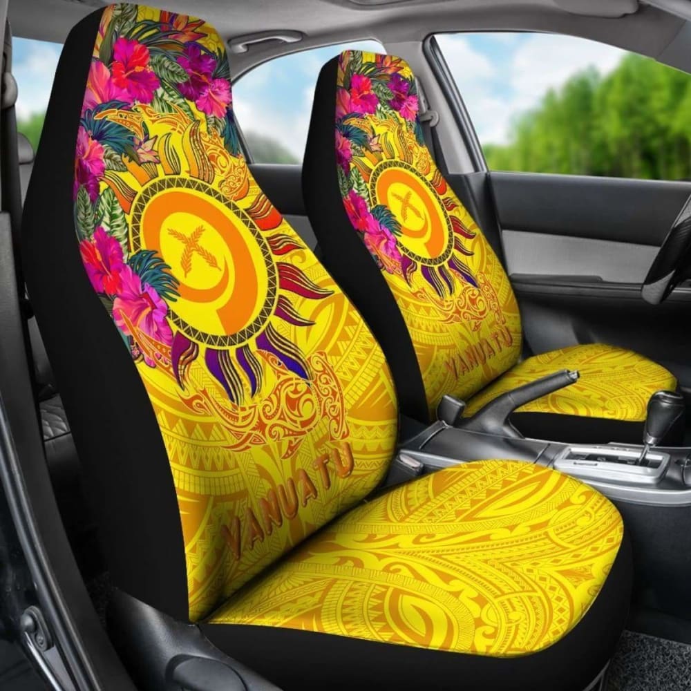 Vanuatu Car Seat Covers - Vanuatu Symbols With Hibiscus - 232125 - YourCarButBetter