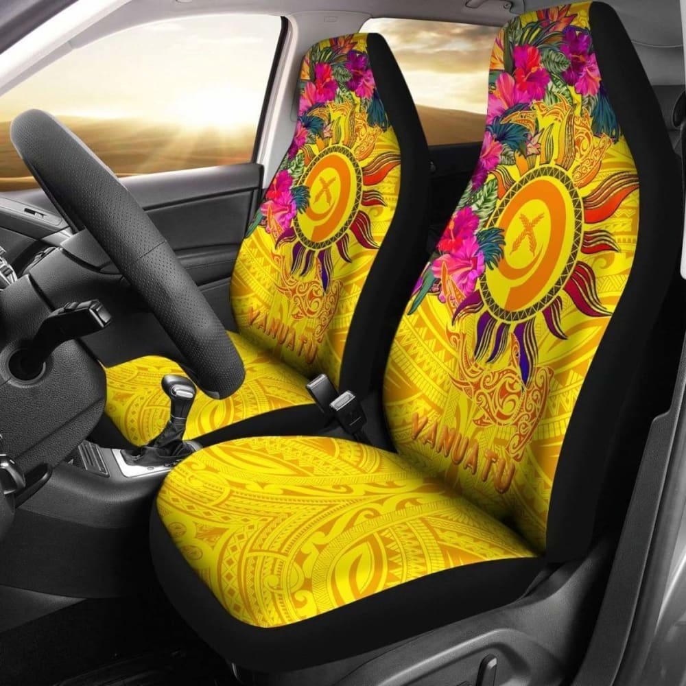 Vanuatu Car Seat Covers - Vanuatu Symbols With Hibiscus - 232125 - YourCarButBetter